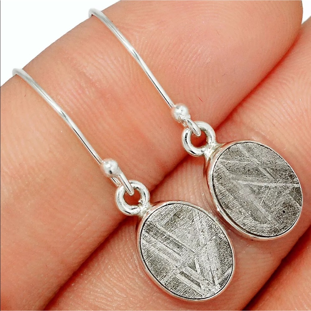 Genuine Muonionalusta Meteorite Silver earrings - Picture 2 of 8